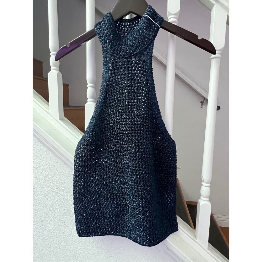 Navy Blue Metallic Knit‎ Halter Top